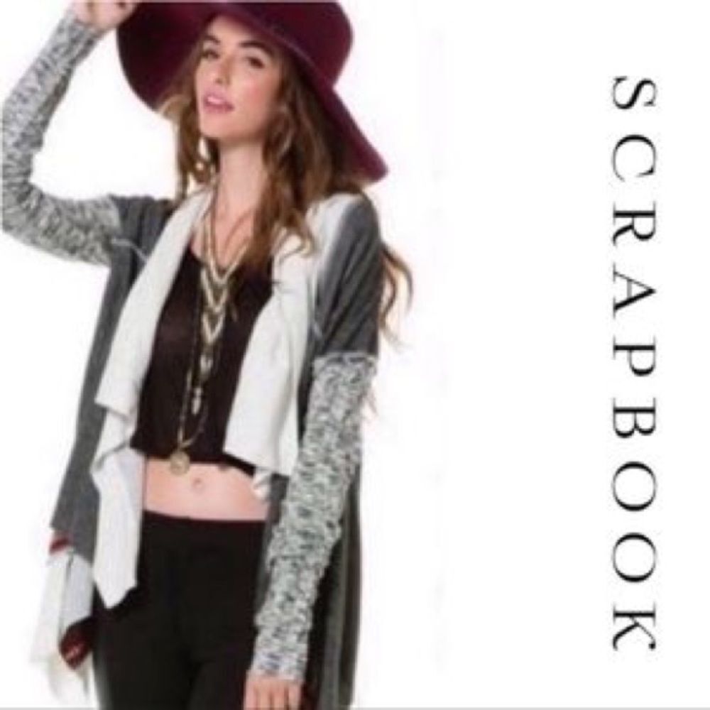 SCRAPBOOK open drape front boho grey‎ knit cardigan
